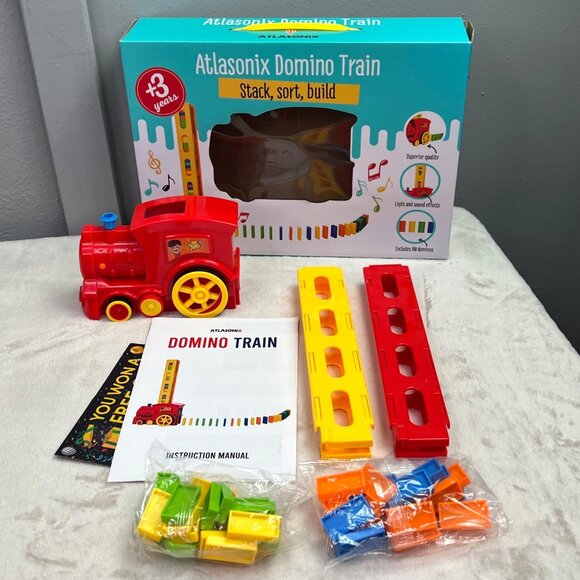 Atlasonix Domino Train Set Lights Sound Music Makes Track 40 Dominoes INCOMPLETE - Picture 2 of 8